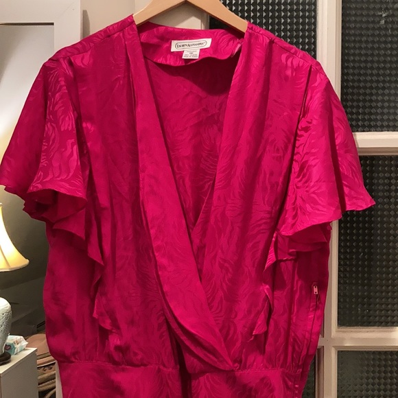 Vintage 1980s silk jacquard ruffle flounce dress - Picture 2 of 5